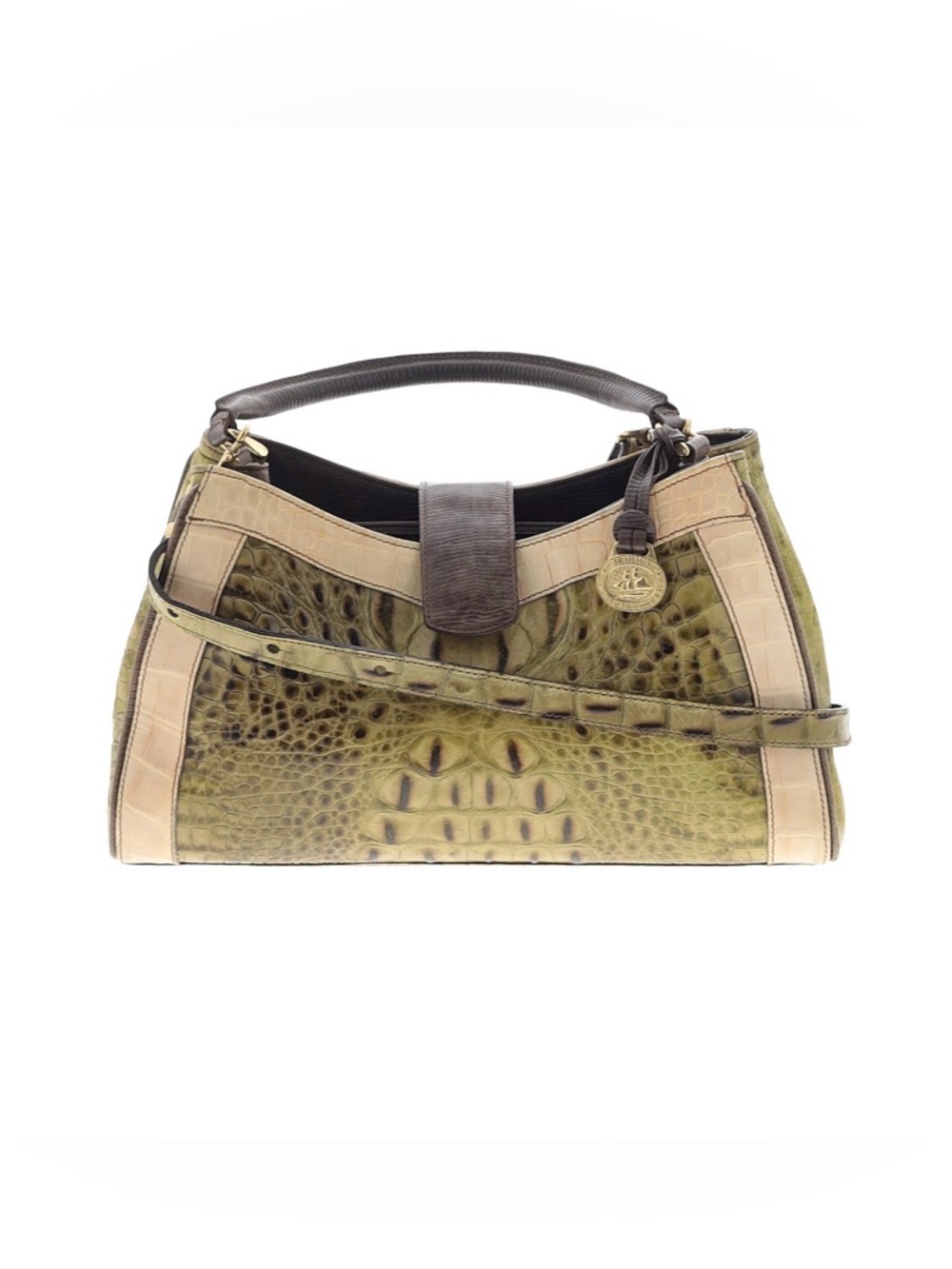 BRAHMIN ~ Rare Tri-Color Croc-Embossed Leather Satchel w/Crossbody Strap